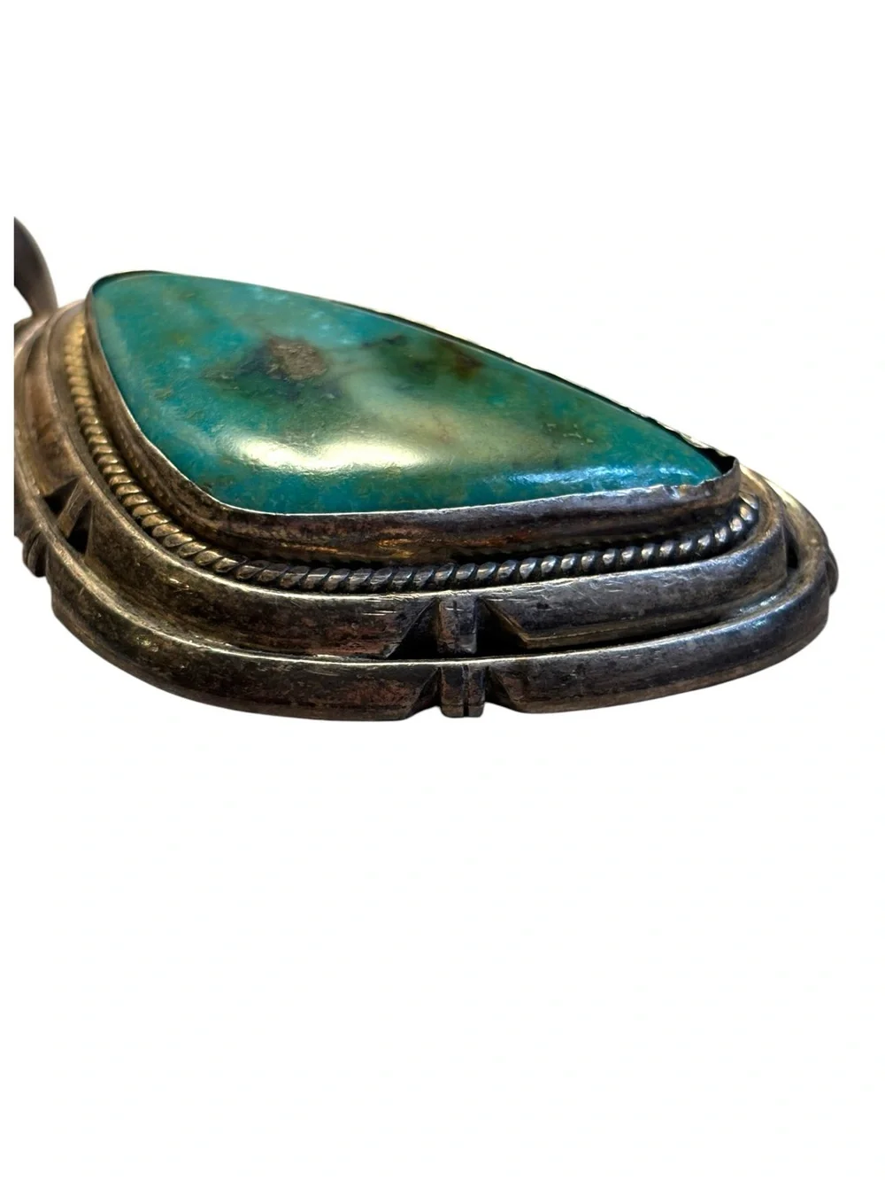 Vintage Navajo Sterling Silver Turquoise Pendant Large 81g Hallmarked